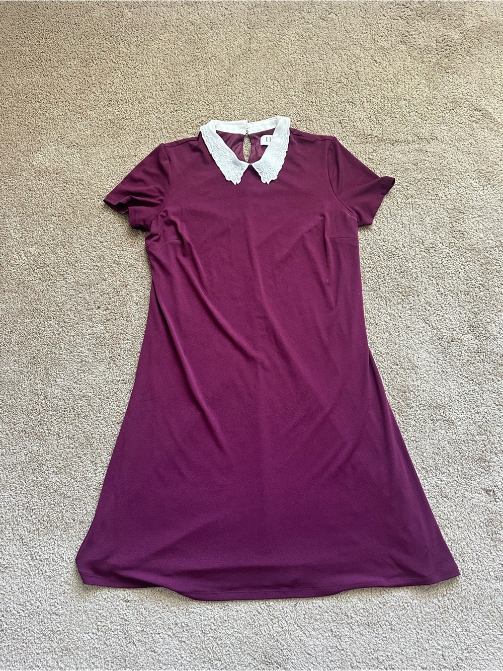 Elle Plum Midi Dress with White Lace Collar